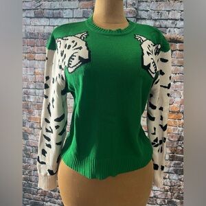 SHEIN Green and White Crew Neck Sweater with Bold Print